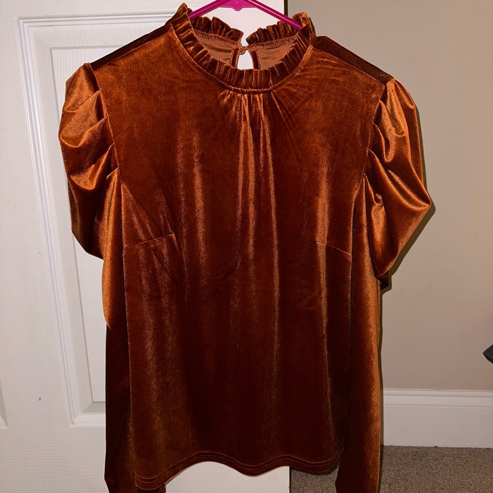 Rust Orange Velvet long sleeve top